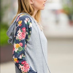 Navy floral and gray hoodie